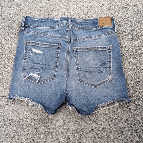 American Eagle Shorts Women 8 Blue Stretch Distressed Hi Rise Shortie Denim - Picture 1 of 8